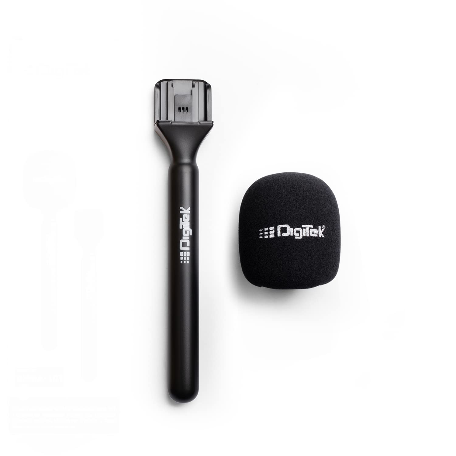 Digitekยฎ (DHMA-101 Wireless Handheld Interview Adapter with Foam Windshield - Reduce Wind Noise, Compatible with DWM 101 & Others Wireless GO Trensmitter - Plug n Play for Outdoor Interviews & More