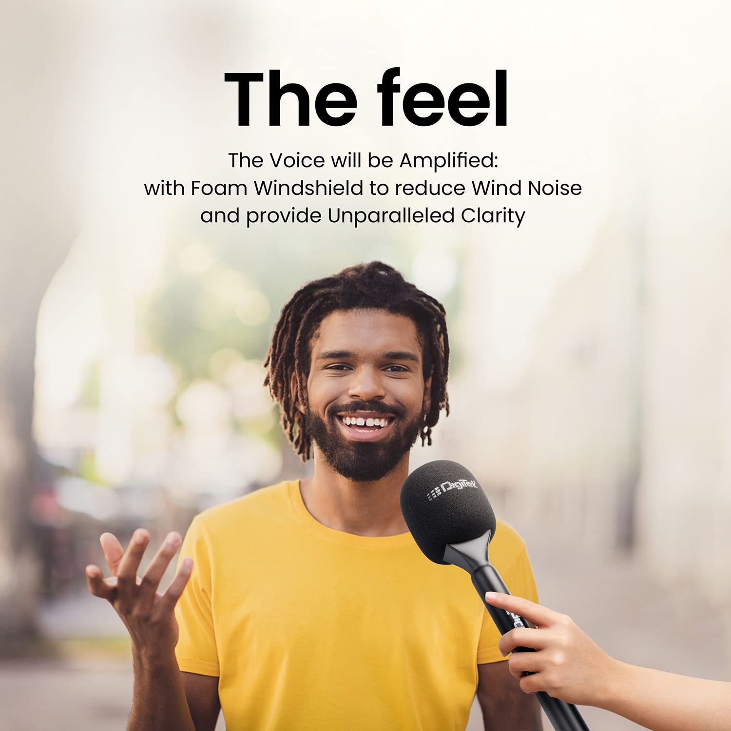 Digitekยฎ (DHMA-101 Wireless Handheld Interview Adapter with Foam Windshield - Reduce Wind Noise, Compatible with DWM 101 & Others Wireless GO Trensmitter - Plug n Play for Outdoor Interviews & More