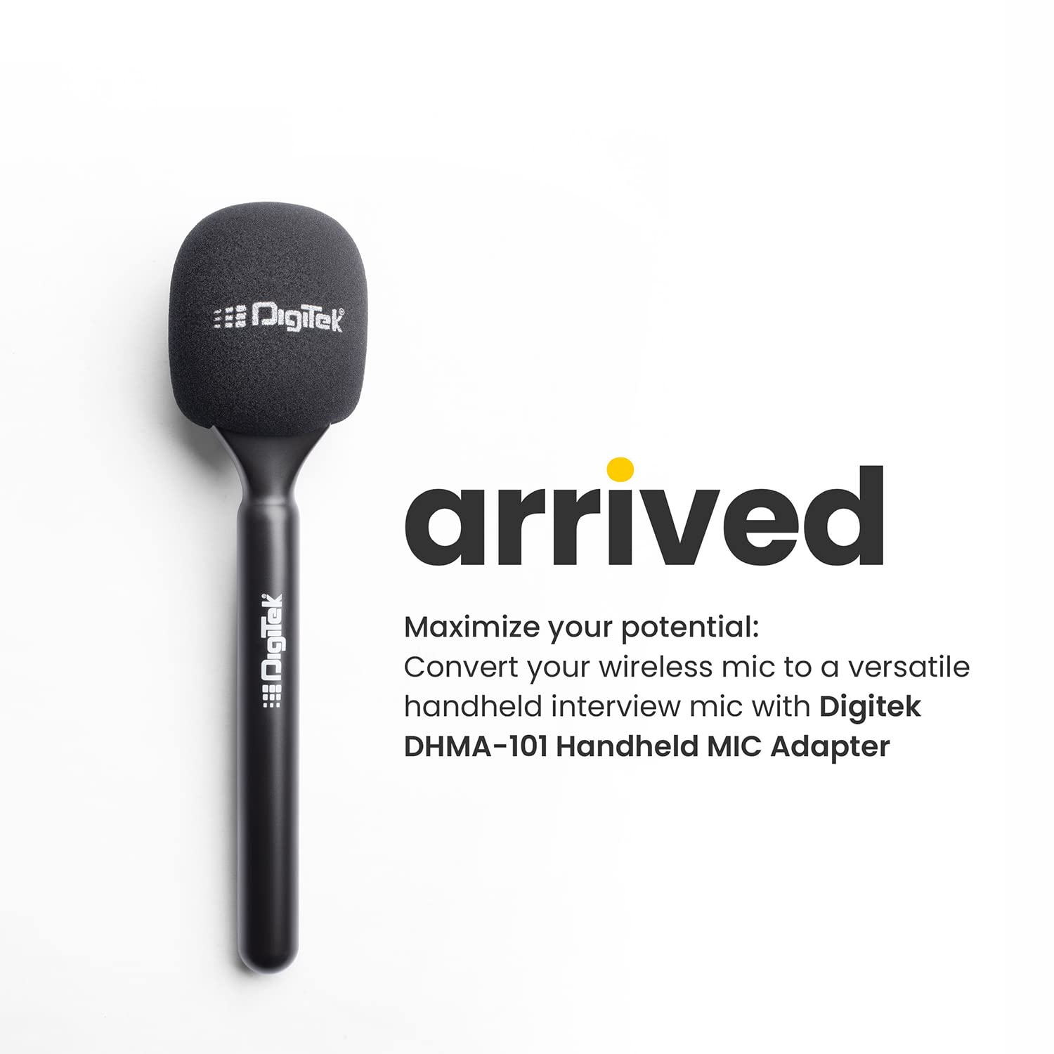 Digitekยฎ (DHMA-101 Wireless Handheld Interview Adapter with Foam Windshield - Reduce Wind Noise, Compatible with DWM 101 & Others Wireless GO Trensmitter - Plug n Play for Outdoor Interviews & More