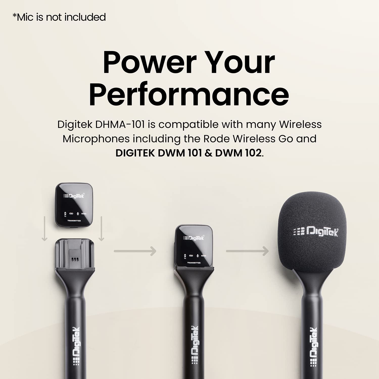 Digitekยฎ (DHMA-101 Wireless Handheld Interview Adapter with Foam Windshield - Reduce Wind Noise, Compatible with DWM 101 & Others Wireless GO Trensmitter - Plug n Play for Outdoor Interviews & More