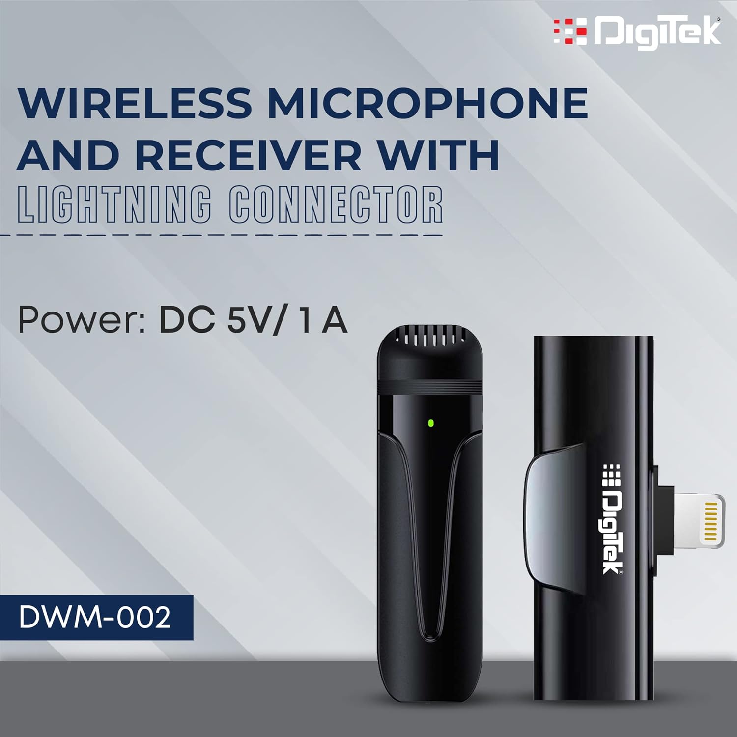 Digitek (DWM-002 Wireless Microphone & Receiver with 8-pin Connector for Noise Cancellation, Fast Charging, Suitable for YouTube Vlog, Live Streaming, Video Shooting & More
