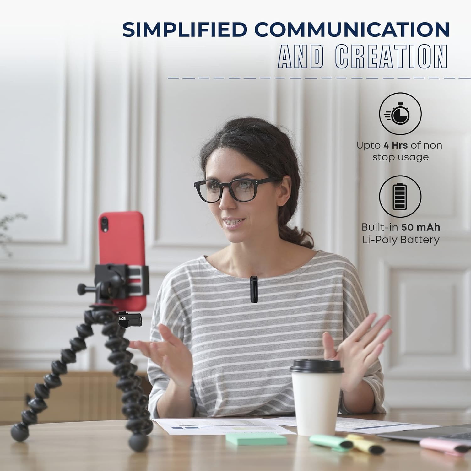 Digitek (DWM-002 Wireless Microphone & Receiver with 8-pin Connector for Noise Cancellation, Fast Charging, Suitable for YouTube Vlog, Live Streaming, Video Shooting & More