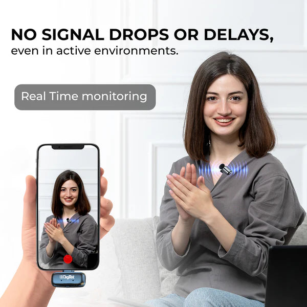 Digitek (DWM 103 Mini) 2-in-1 Wireless Microphone, 2.4G Wireless Mic, 40m Range, 6Hr Battery, Noise Reduction, for iOS & Android Smartphones/Tablets, Ideal for Live Interviews Meetings, Vlogging Live, Streaming