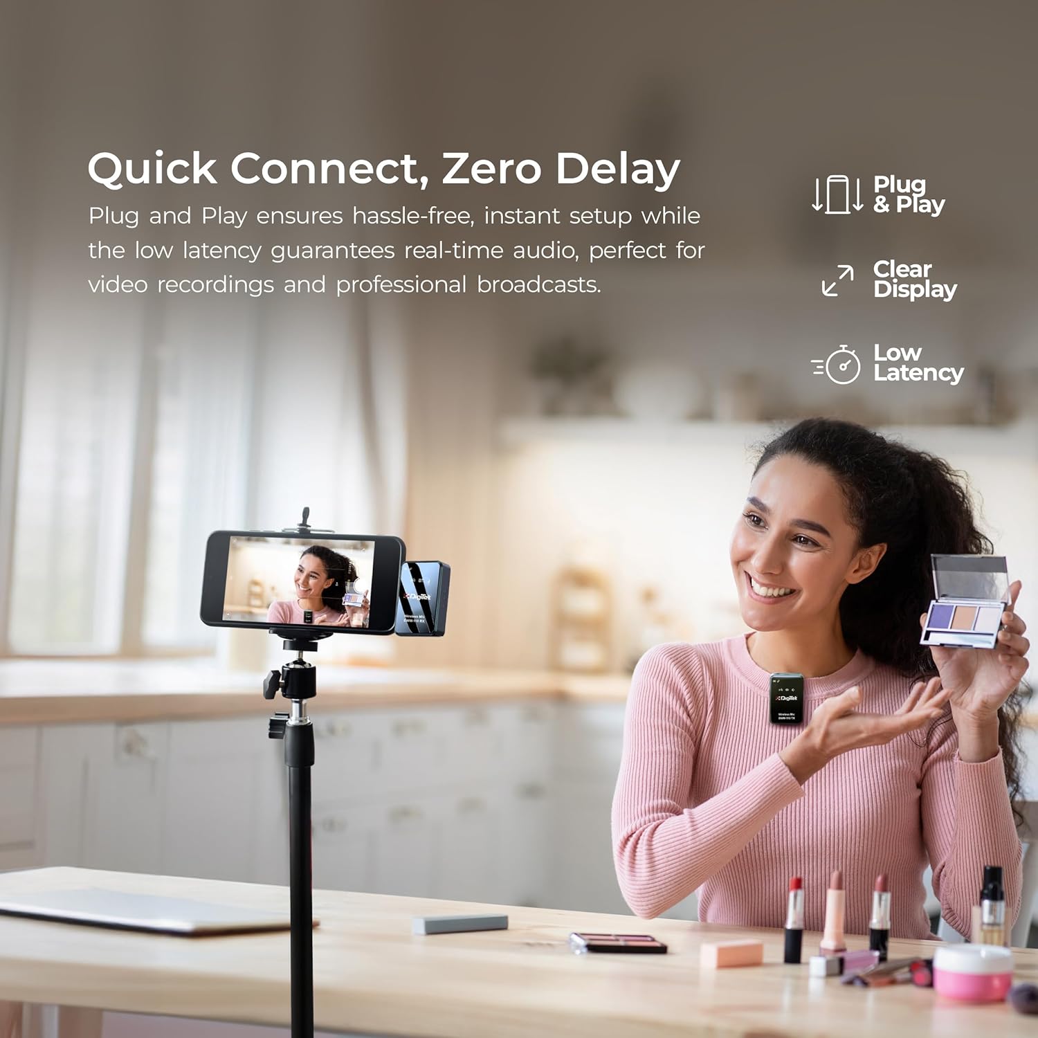 Digitek DWM-110 2-in-1 Wireless Microphone System with 2.4GHz RF, 50m Range, 8Hr Run Time, Plug & Play, Noise Cancellation, Compatible with DSLR, AndroidiPhone for Vlogging, Meetings & Videoshoots