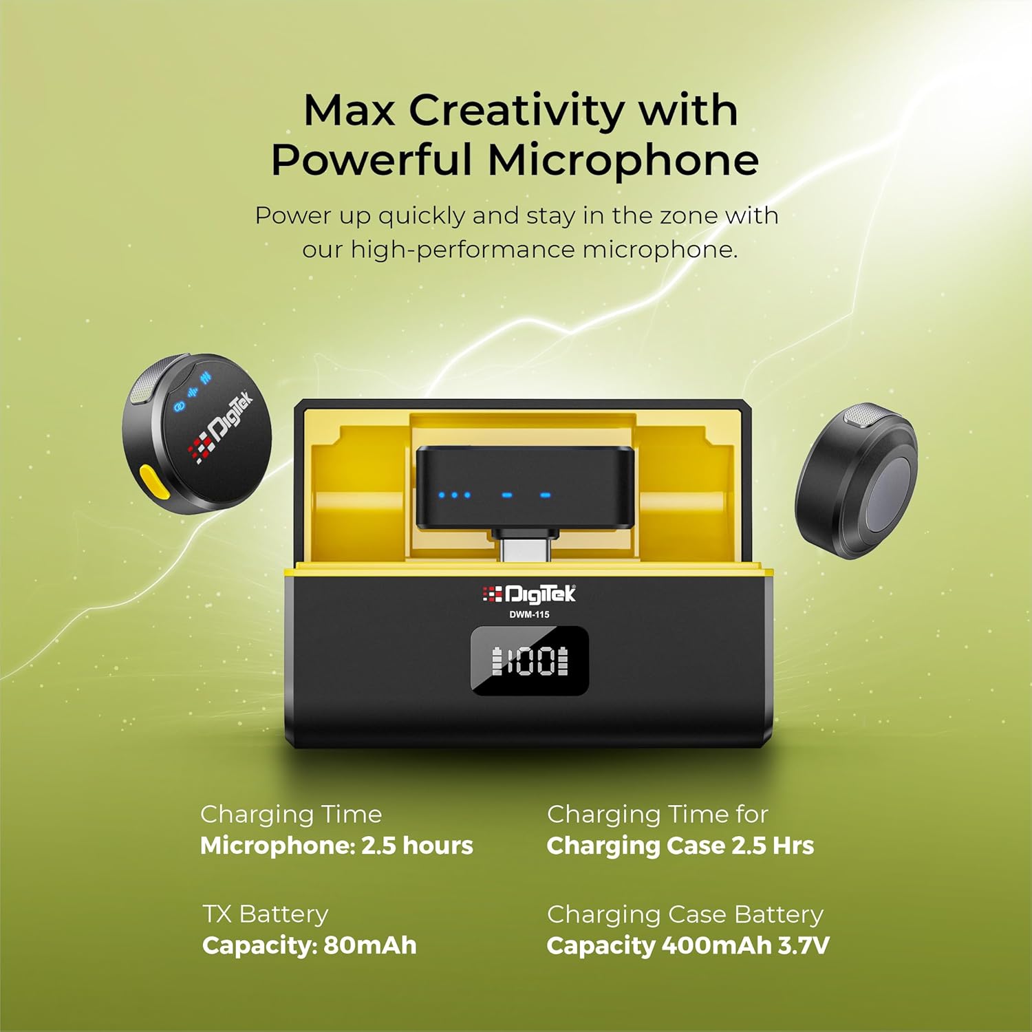 DIGITEK DWM-115 2-in-1 Wireless Microphone, 2.4GHz, Magnetic Clip, Noise Reduction Lavalier Mic, 40m Range, 6Hr Battery, 360° Sound Capture for iOS & Android, Ideal Video Recording, Vlogging, Youtube