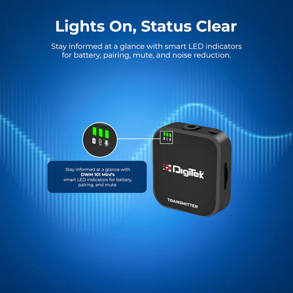 Digitek (DWM 101 Mini) 2-in-1 Wireless Microphone, 2.4G Mic for iOS/Android, DSLR, PC/Laptop, 80m Range, TF Card Recording, 4.5hr Battery, Real-Time Monitoring, Ideal for Vlogging, Streaming, Meetings