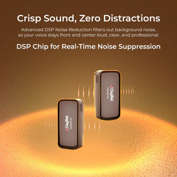 Digitek (DWM 120) Wireless Microphone System, Noice Reduction, 2.4G Mic with 50m Range & 4.5Hr Battery, for iPhone & Android Smartphones, Ideal for Vlogging, Streaming & Interviews