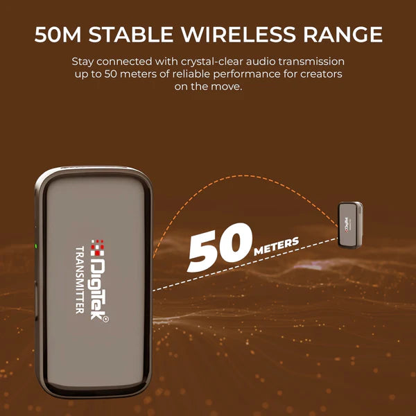 Digitek (DWM 120) Wireless Microphone System, Noice Reduction, 2.4G Mic with 50m Range & 4.5Hr Battery, for iPhone & Android Smartphones, Ideal for Vlogging, Streaming & Interviews