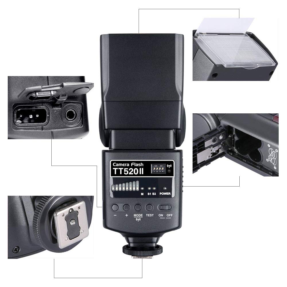Godox TT520ii Flash Speedlite Sync 5600k GN33 433Hz 0.1-5s Recycle Time Compatible for Canon Nikon Pentax Olympus Fuji DSLR Cameras