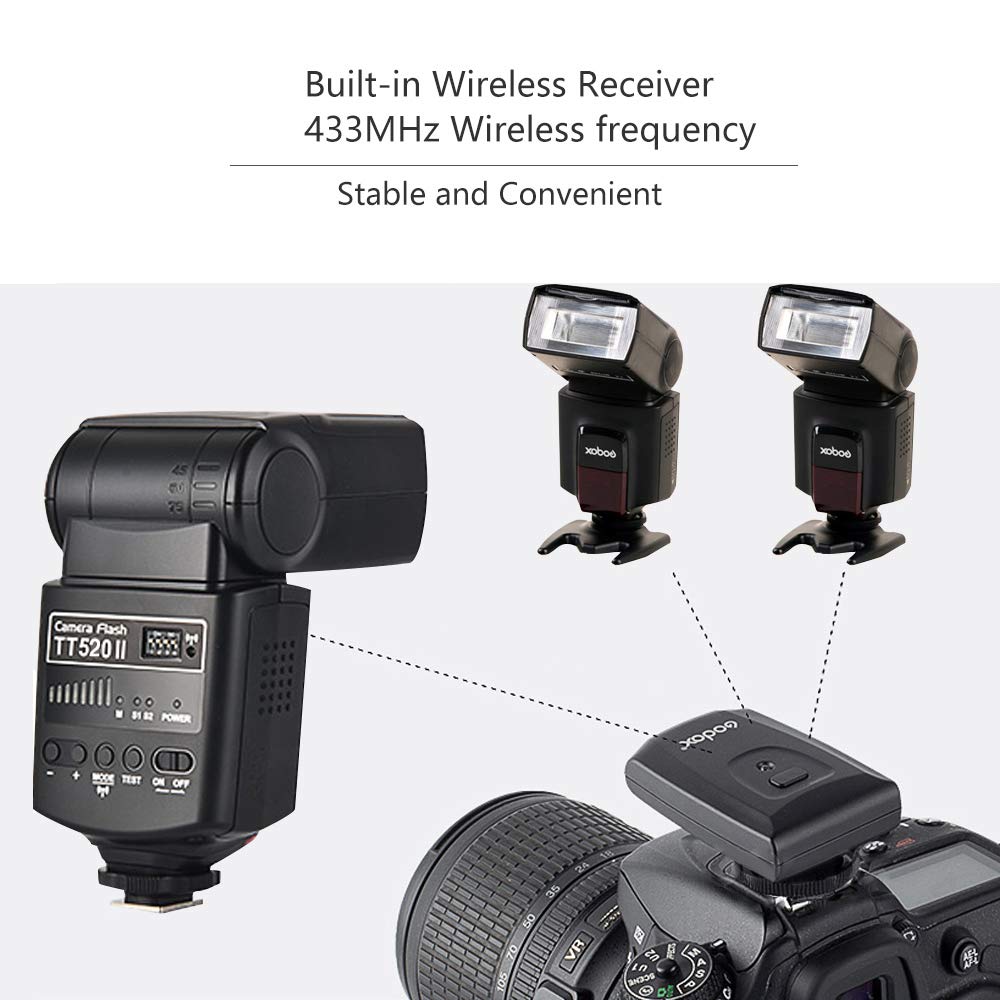 Godox TT520ii Flash Speedlite Sync 5600k GN33 433Hz 0.1-5s Recycle Time Compatible for Canon Nikon Pentax Olympus Fuji DSLR Cameras