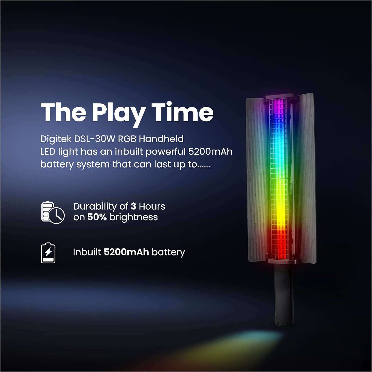 DIGITEK (DSL-30W RGB) Stick Light Portable Handheld RGB LED Light Wand with Grid, Diffuser & Barn Door