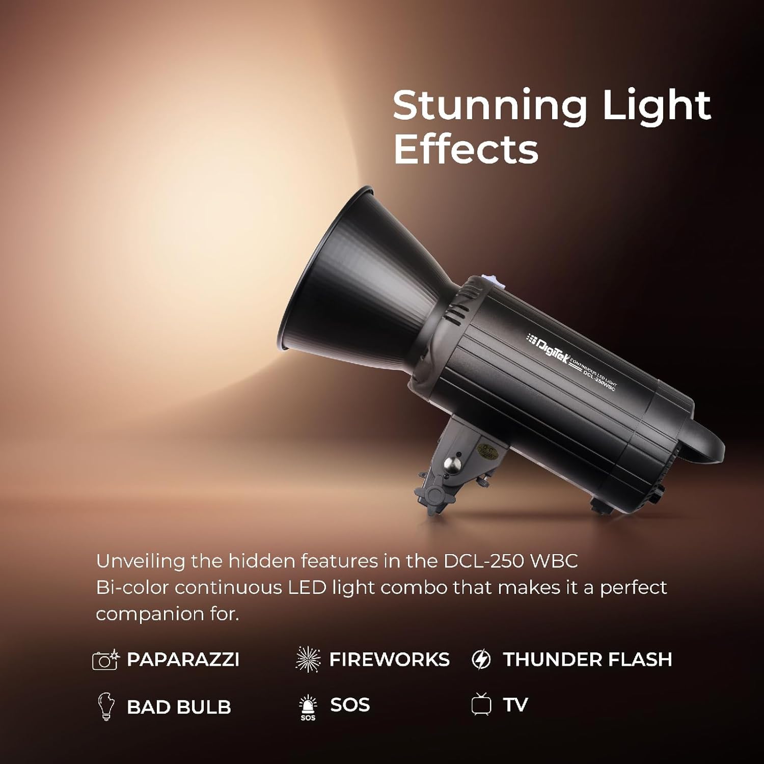 DIGITEK Lite (DCL-250 WBC Combo) 250W Bi Color Continuous LED Video Light with 18CM Reflector