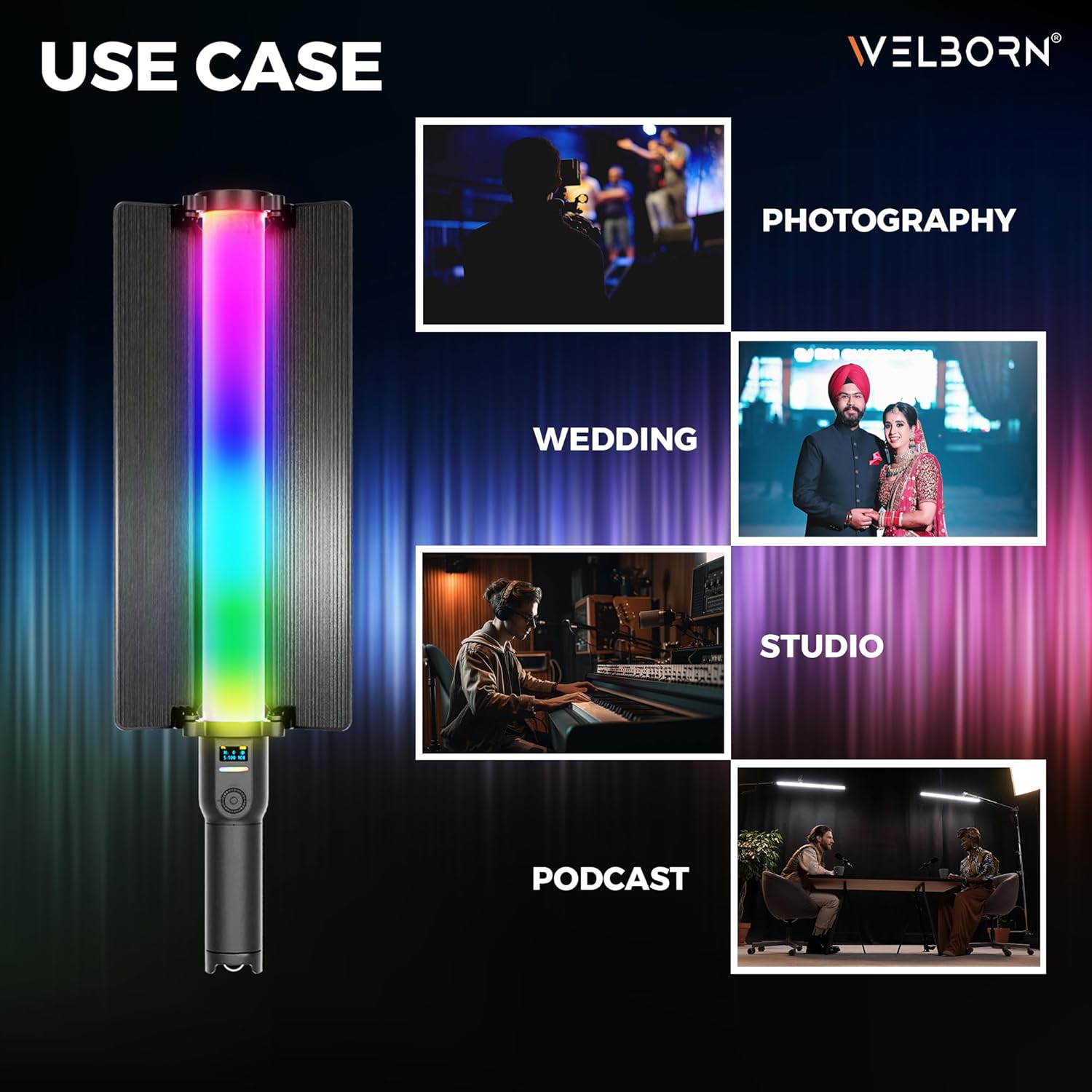 Welborn SL500R-60W RGB LED Light Stick with App Control & Handheld Portable Wand