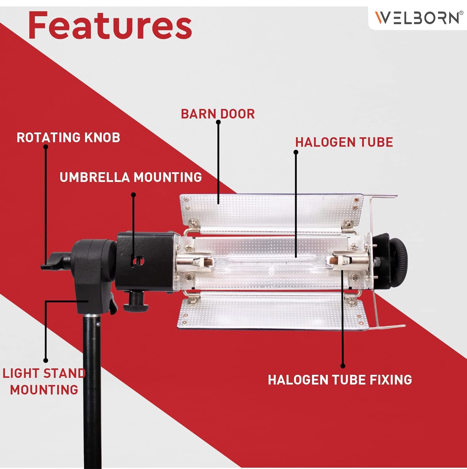 WELBORN Porta Umbrella Video Light for Still Video Photography Portable Studio with 5 Meter Wire, 1000W Light Tube