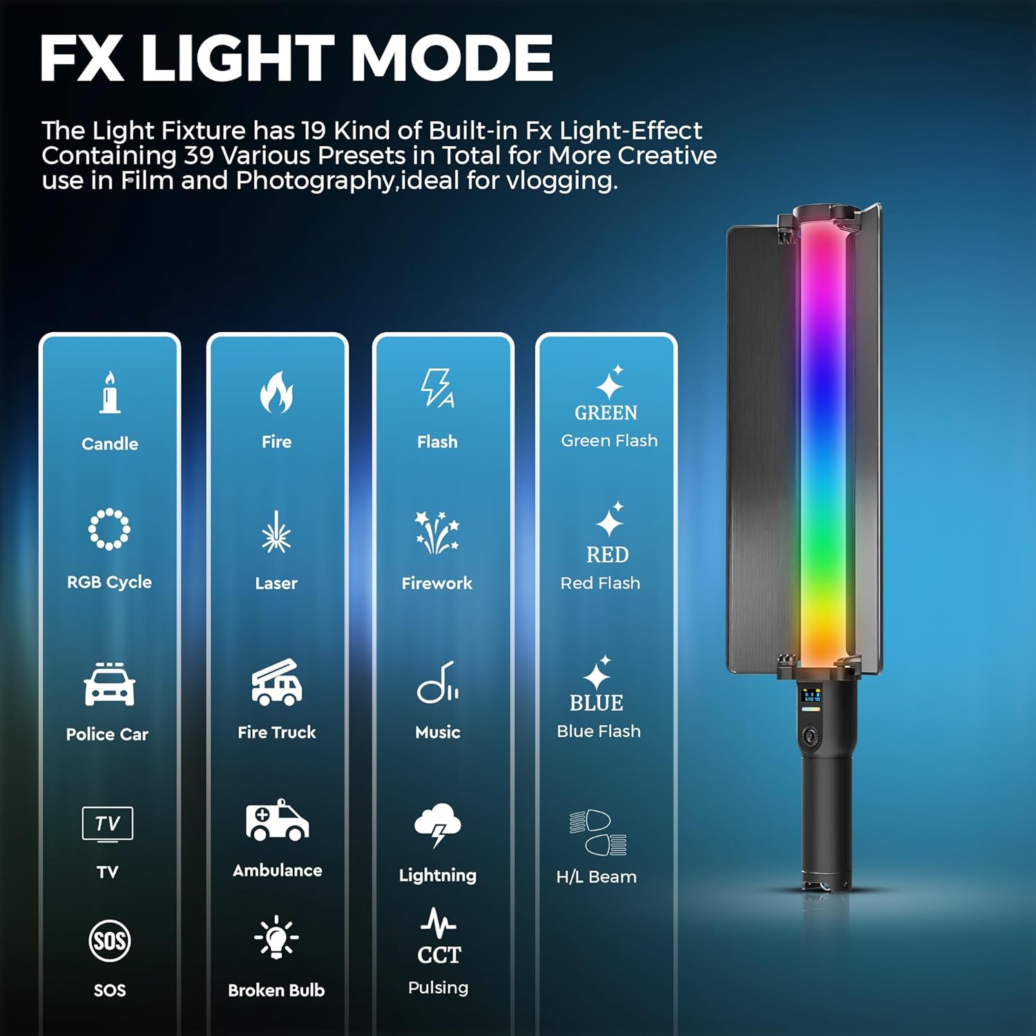 Welborn SL500R-60W RGB LED Light Stick with App Control & Handheld Portable Wand