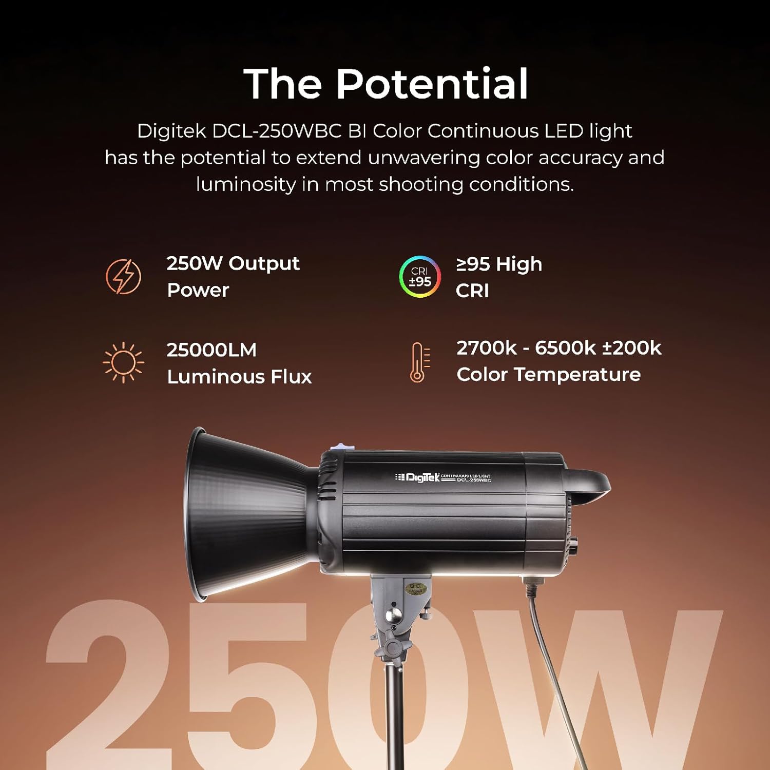 DIGITEK Lite (DCL-250 WBC Combo) 250W Bi Color Continuous LED Video Light with 18CM Reflector