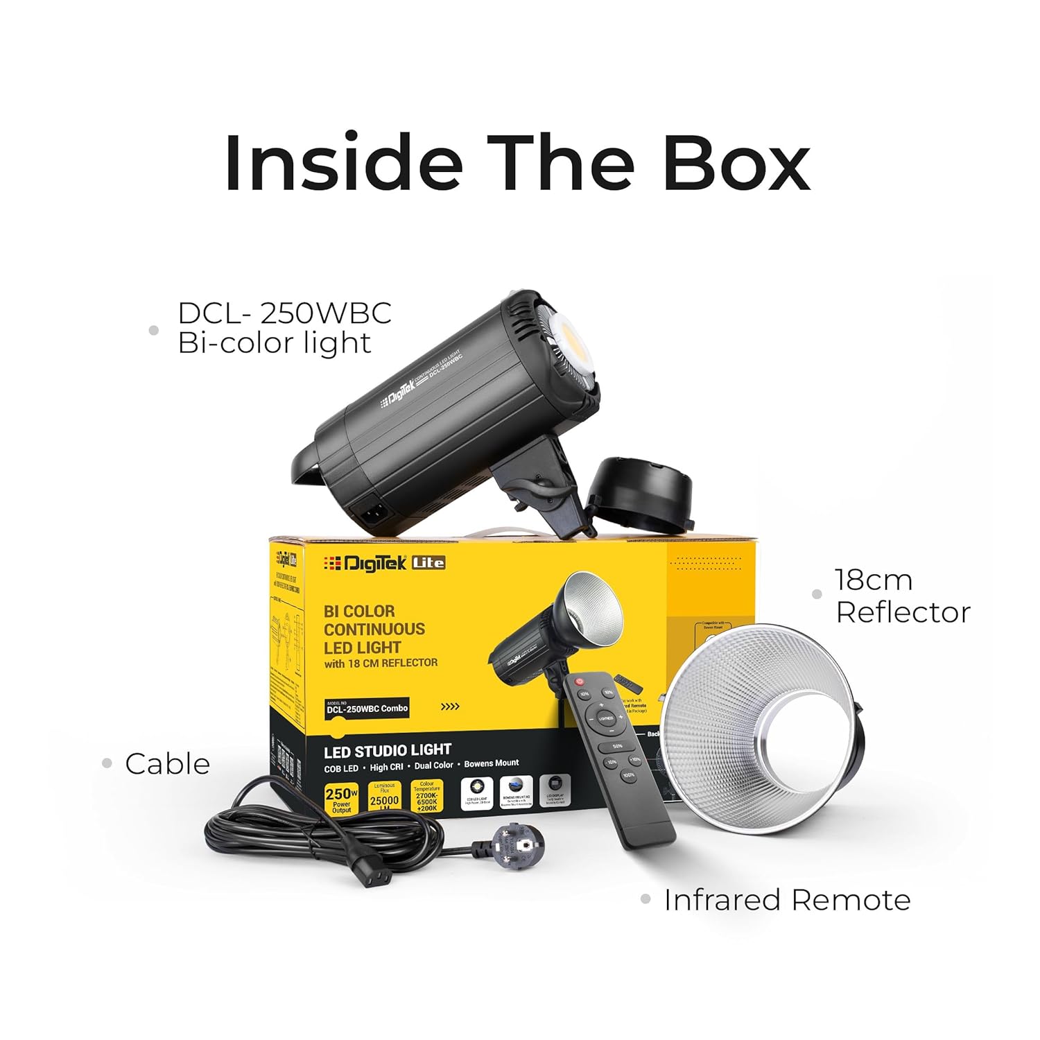 DIGITEK Lite (DCL-250 WBC Combo) 250W Bi Color Continuous LED Video Light with 18CM Reflector