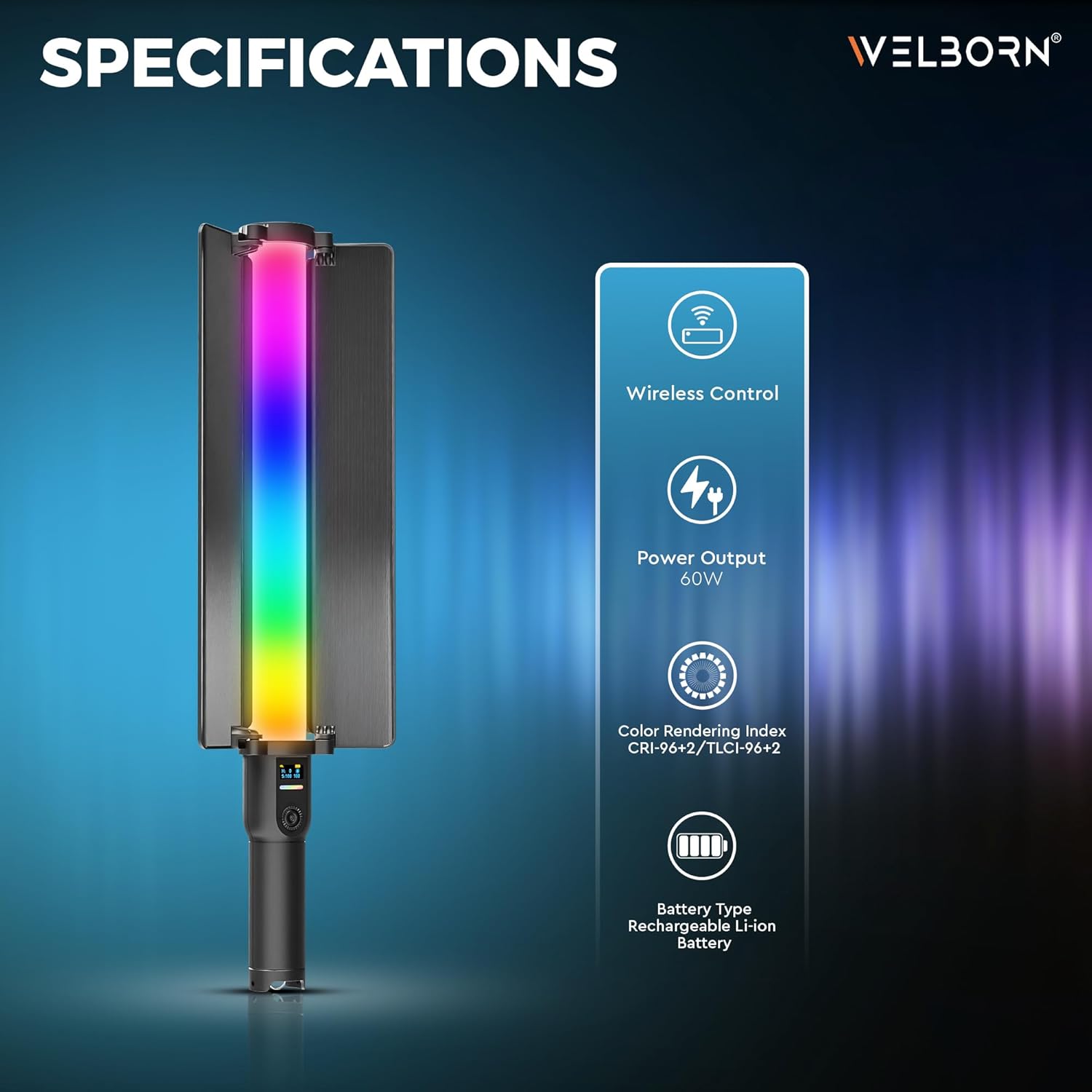 Welborn SL500R-60W RGB LED Light Stick with App Control & Handheld Portable Wand