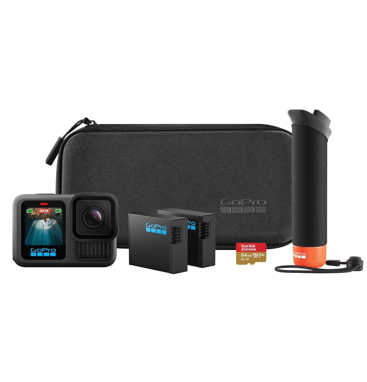 GoPro Hero13 Special Bundle Includes - Hero13 Action Camera, The Handler, 2 Enduro Batteries, 2 Curved Adhesive Mounts, 64GB MicroSD Card (2-Yr India Warranty),Black