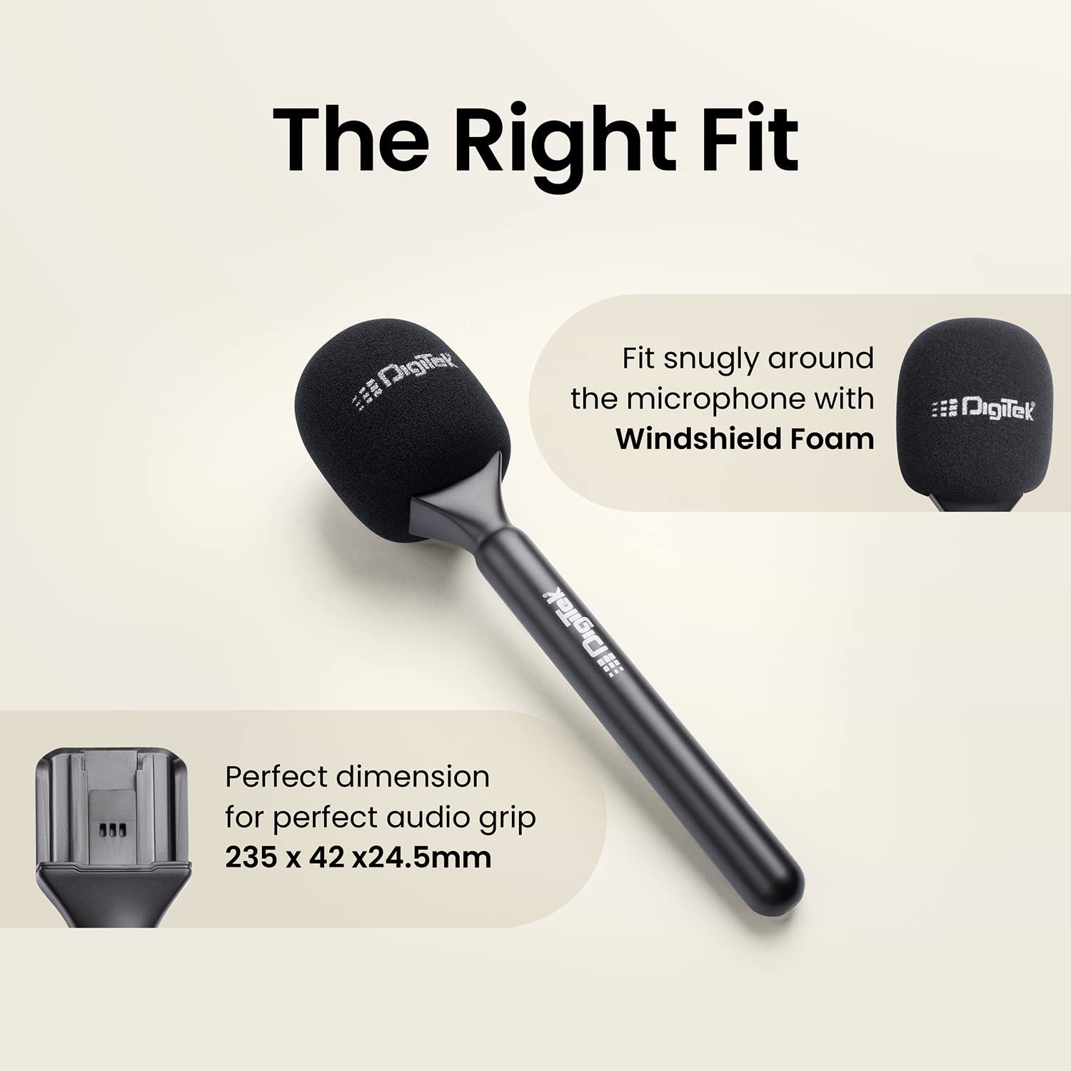 Digitek® (DHMA-101 Wireless Handheld Interview Adapter with Foam Windshield - Reduce Wind Noise, Compatible with DWM 101 & Others Wireless GO Trensmitter - Plug n Play for Outdoor Interviews & More