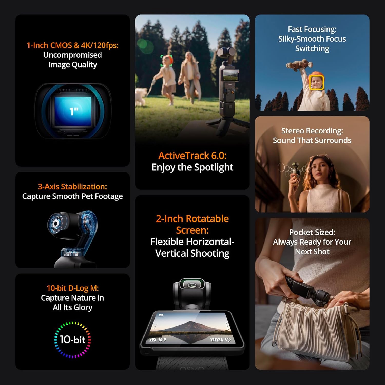 DJI Osmo Pocket 3 Creator Combo, Vlogging Camera with 1'' CMOS & 4K120fps Video, 3-Axis Stabilization, FaceObject Tracking, Fast Focusing, Mic Included for Clear Sound, Small Camera for Photography
