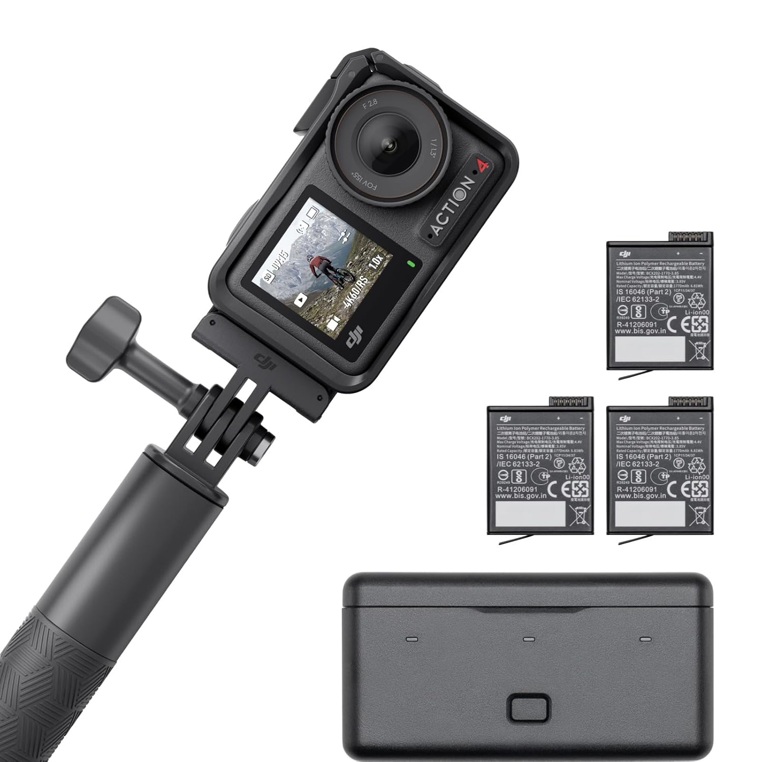 DJI Osmo Action 4 Adventure Combo-4K120Fps Waterproof Action Digital Camera with A 11.3-Inch Sensor,10-Bit&D-Log M Color Performance,Up to 7.5H with 3Batteries,OutdoorCamera for Travel,Biking,Black