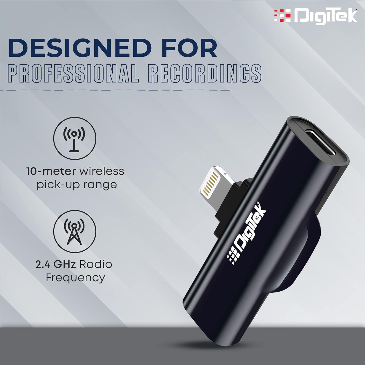 Digitek (DWM-002 Wireless Microphone & Receiver with 8-pin Connector for Noise Cancellation, Fast Charging, Suitable for YouTube Vlog, Live Streaming, Video Shooting & More