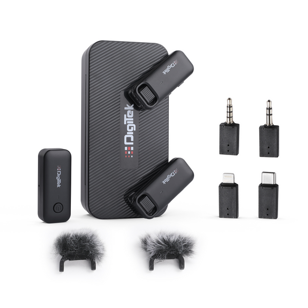 Digitek® (DWM-106 2-in-1 Wireless Microphone System, 80M Range, Noise Cancellation & Reverberation Mode, 360° Sound Capture, LightningType-CTRRSTRS Adapter Support for DSLRCamcorderAndroid & iOSDigitek® (DWM-106 2-in-1 Wireless Mic