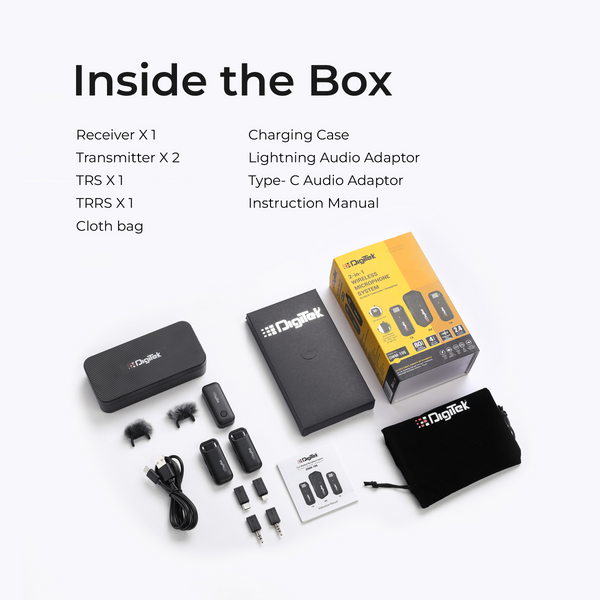 Digitek® (DWM-106 2-in-1 Wireless Microphone System, 80M Range, Noise Cancellation & Reverberation Mode, 360° Sound Capture, LightningType-CTRRSTRS Adapter Support for DSLRCamcorderAndroid & iOSDigitek® (DWM-106 2-in-1 Wireless Mic