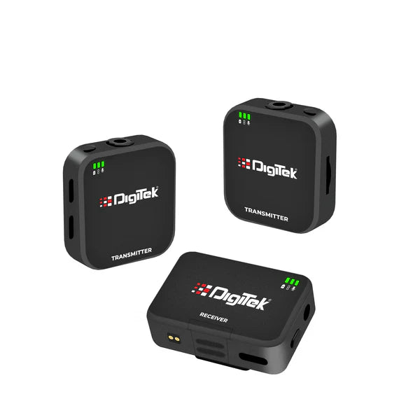 Digitek (DWM 101 Mini) 2-in-1 Wireless Microphone, 2.4G Mic for iOS/Android, DSLR, PC/Laptop, 80m Range, TF Card Recording, 4.5hr Battery, Real-Time Monitoring, Ideal for Vlogging, Streaming, Meetings