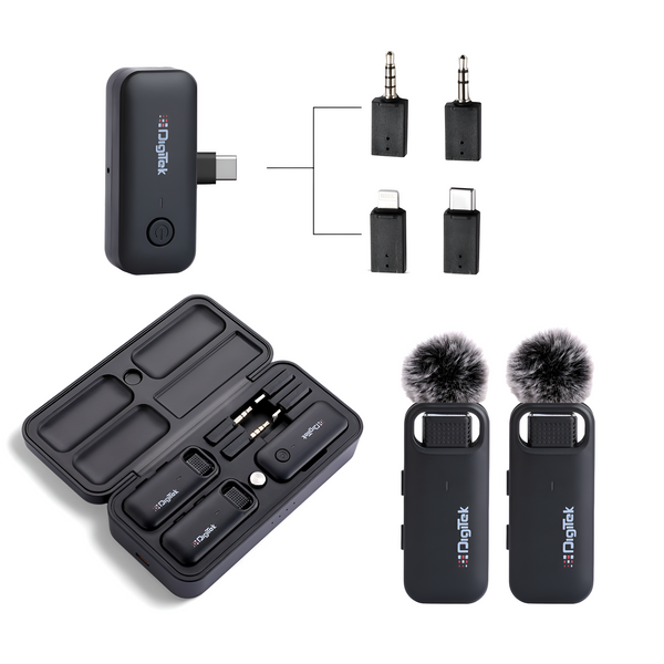 Digitek® (DWM-106 2-in-1 Wireless Microphone System, 80M Range, Noise Cancellation & Reverberation Mode, 360° Sound Capture, LightningType-CTRRSTRS Adapter Support for DSLRCamcorderAndroid & iOSDigitek® (DWM-106 2-in-1 Wireless Mic