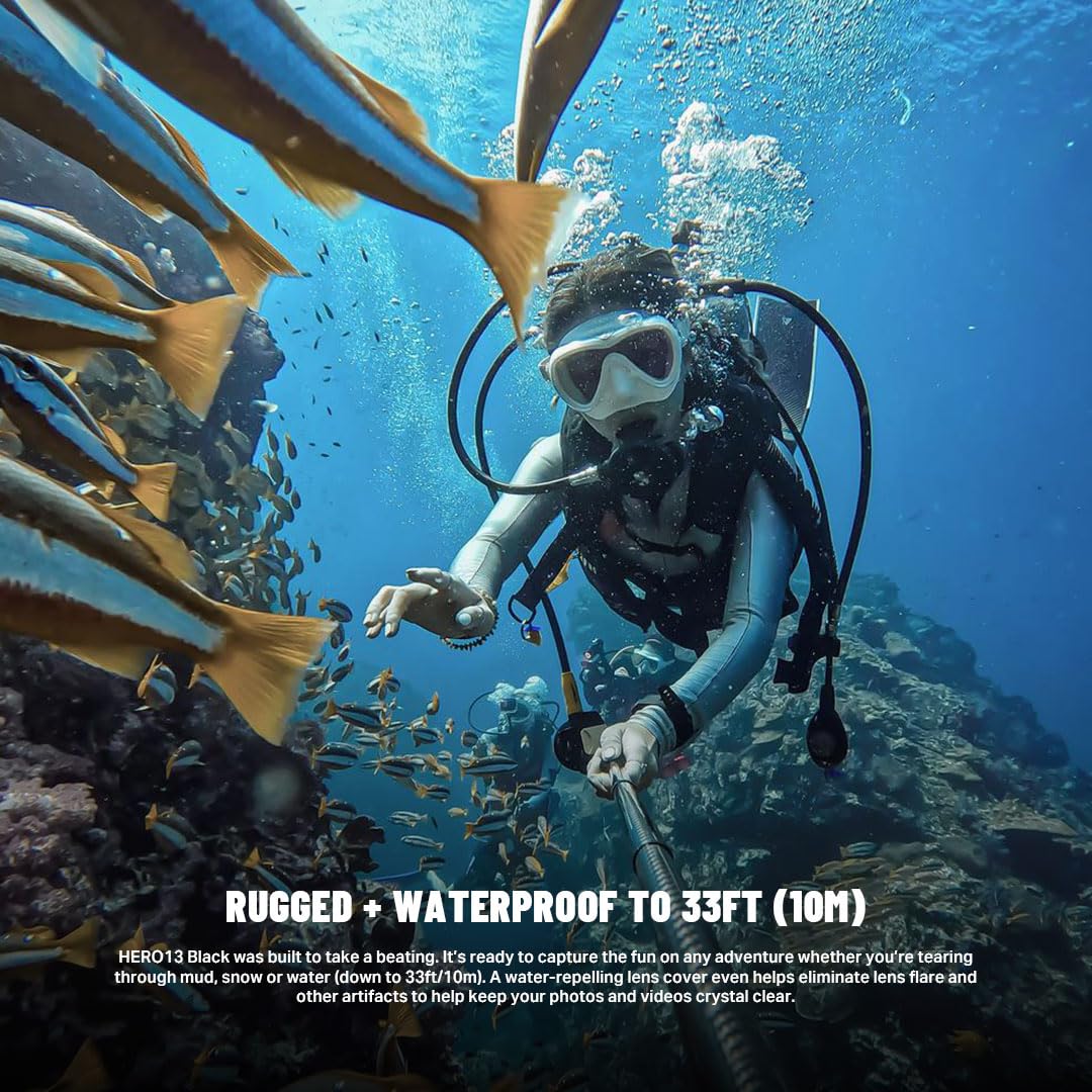 GoPro HERO13 Black - Waterproof Action Camera with 5.3K60 Video, 27MP Photo + Compatability with HB-Series Lenses (2-Yr India Warranty)