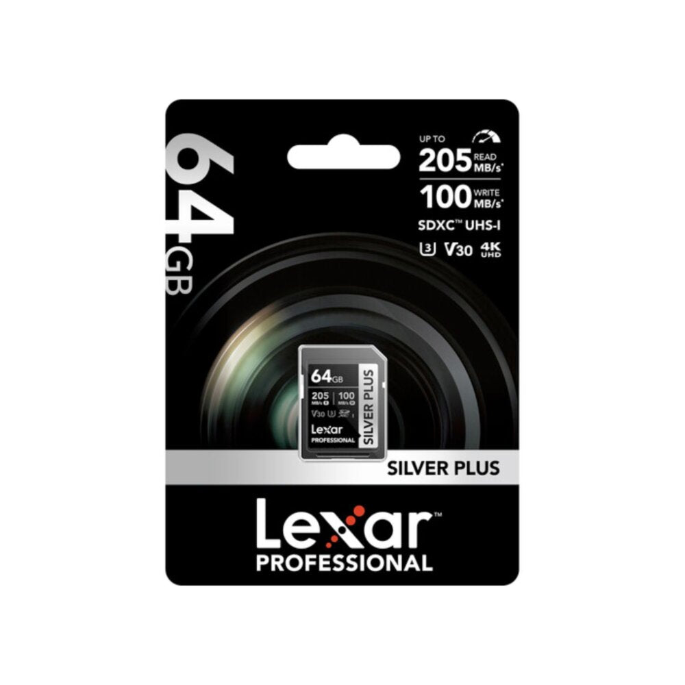 Lexar 64GB SDXC UHS-I V30 Silver Plus Memory Card