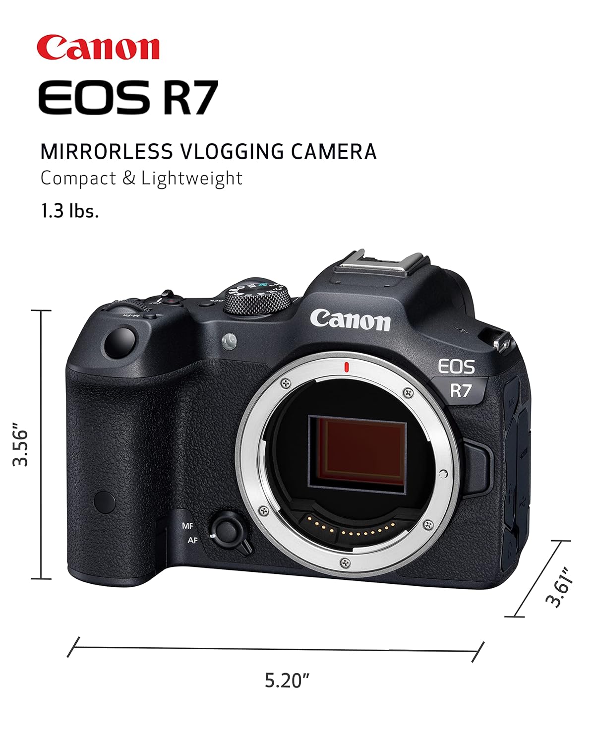 Canon EOS R7 32.5MP Mirrorless Camera Body  APS-C Sensor  4K Video Recording (Black)