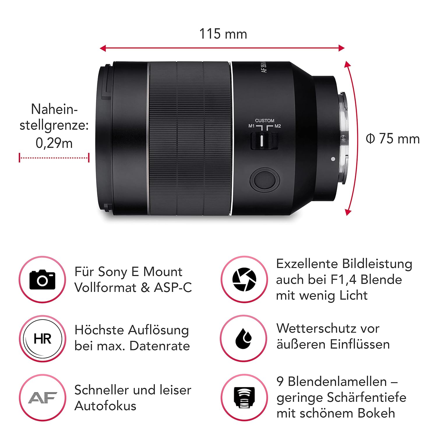 Samyang AF 35mm F1.4 FE II Sony E Autofocus Lens,23225 (Black)