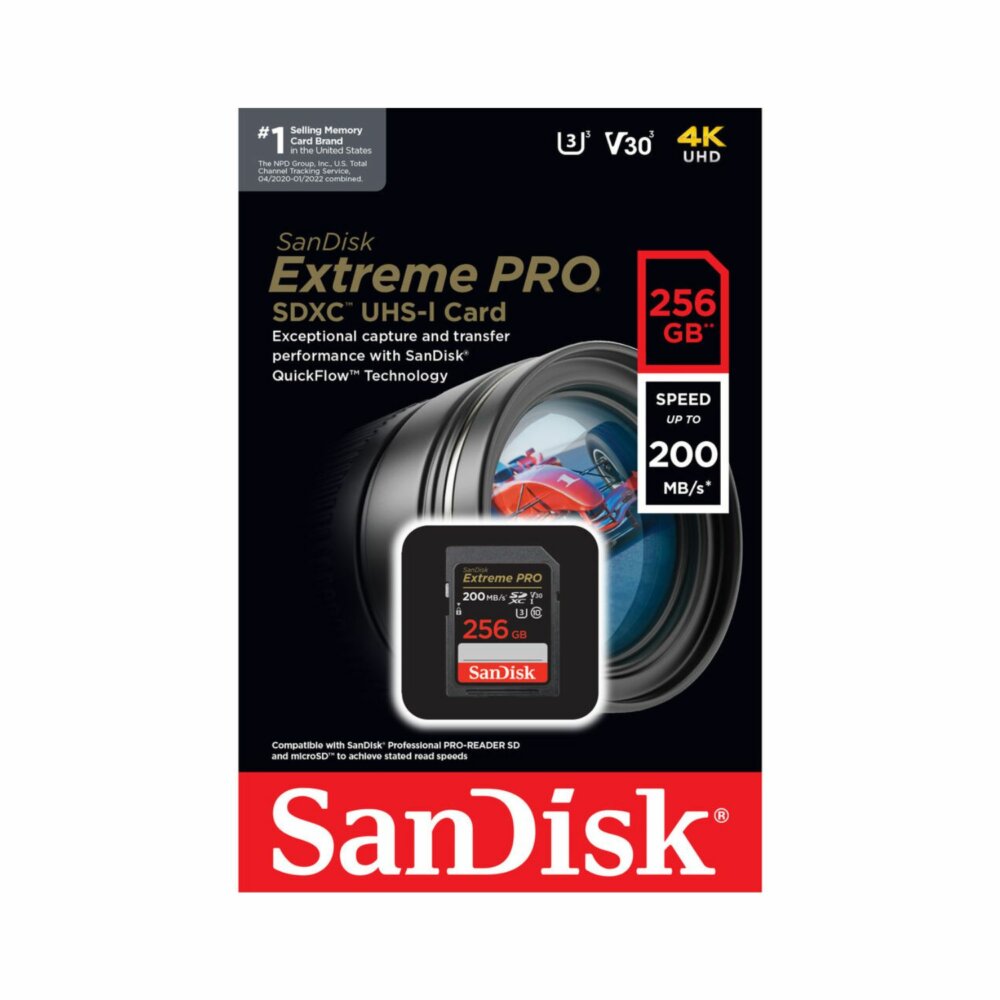 SanDisk 256GB SDXC Extreme Pro Memory Card (200mb/s)