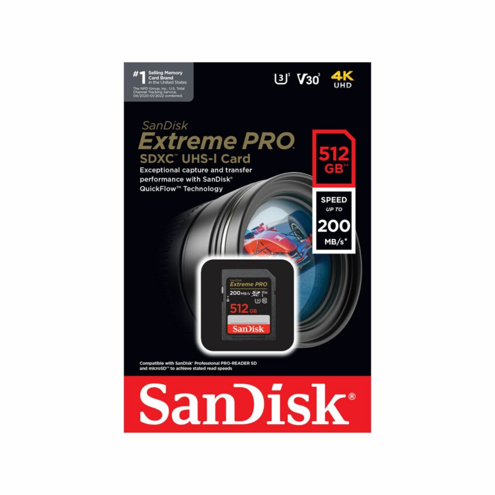 SanDisk 512GB SDXC Extreme Pro Memory Card (200mb/s)