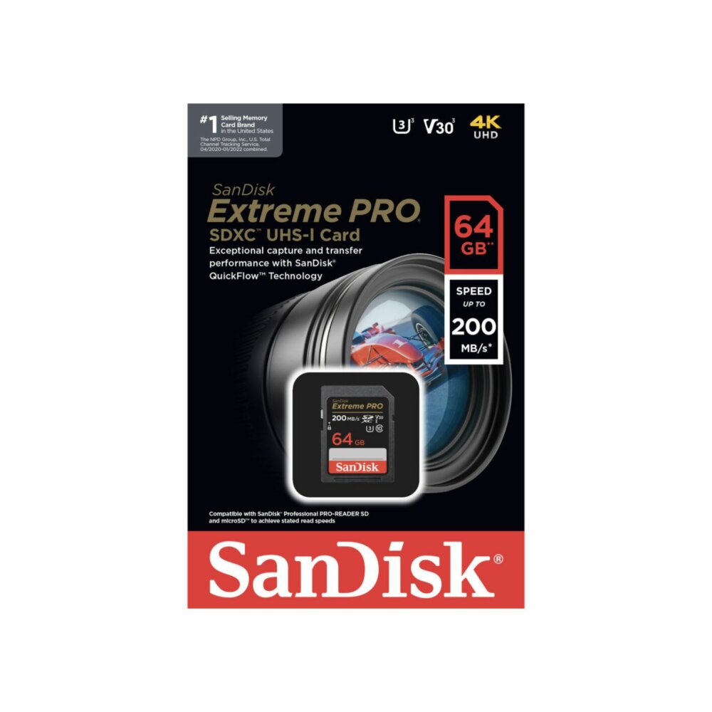 SanDisk 64GB SDXC Extreme Pro Memory Card (200mb/s)