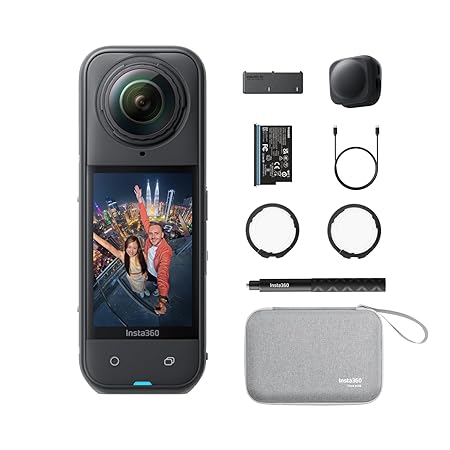 insta360 X5 Essentials Bundle - Waterproof 8K 360° Action Camera, Leading Low Light, Invisible Selfie Stick Effect, Rugged and Replaceable Lens, 3-Hour Battery, Built-in Wind Guard, Stabilization